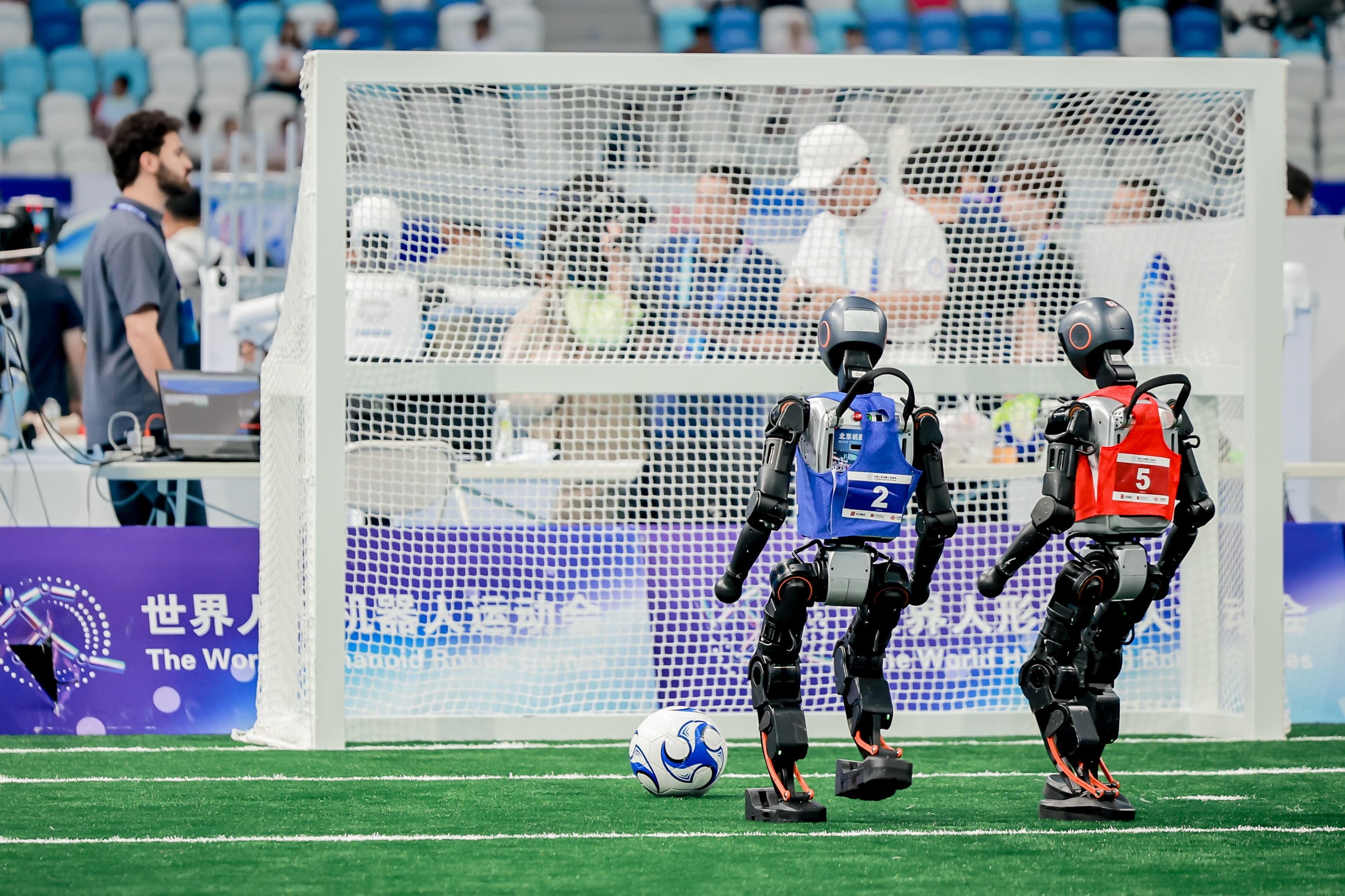 Close-up of the robot under bright lighting.